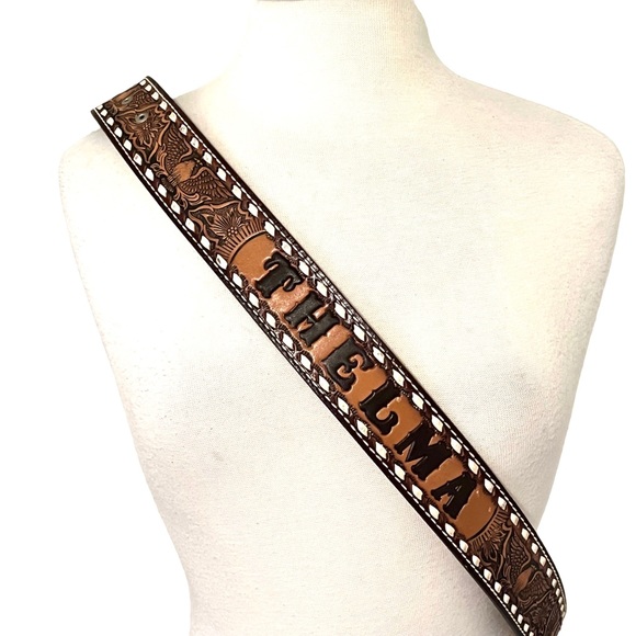 Vintage Brazos Joe Tooled Leather Belt with Thelma stamped on back - Picture 2 of 11